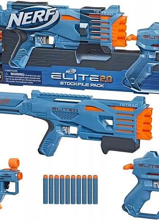 Nerf elite 2.0 stockpile pack tetrad quadfire 3pak f5031 3-пакунок + 10 стріл