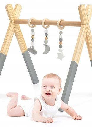 Дерев'яний навчальний стійка baby gym сірий розвиток та гра для немовлят