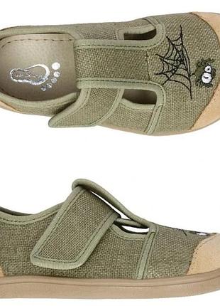 Босоніжки-папучи barefoot 3f на липучках гнучкі як босі кольору "оливковий павук" розмір 25
