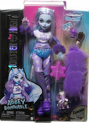 Набір monster high: лялька abbey bominable висотою 29 см звірятко мамонт та рюкзак