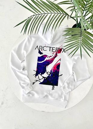 Чоловіче зимове худі arcteryx біле кофта арктерикс із капюшоном на мікрофлісі m (b)
