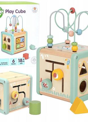 Великий дерев'яний навчальний кубик-сортер montessori "woopie green" з активностями