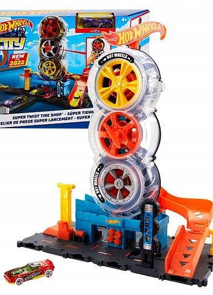 Набір для гонок автомайстерня шин hot wheels city hdp02 траса + автомобільчик