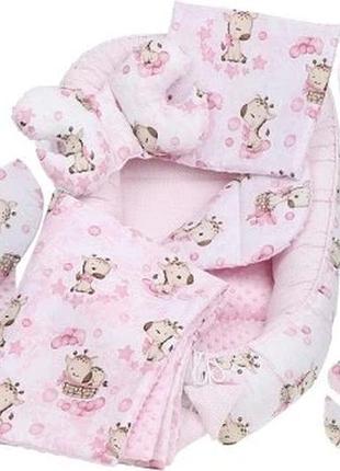 Дитячий кокон-гніздечко з матеріалу мінкі комплект xxl babymam з 7 елементів