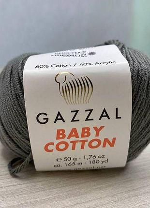 Пряжа gazzal – baby cotton колір 3450 темно-сірий