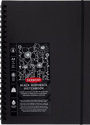 Derwent скетчбук a4 black book для портретів малювання та письма 40 чорних безкислотних аркушів дротовий перепліт