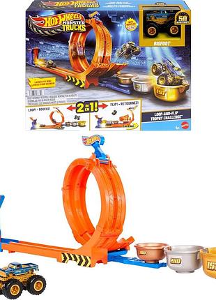 Hot wheels monster trucks bigfoot 50 річчя набір для гри з петлею трек 1 металевий автомобіль bigfoot 1:64 2 способи гри