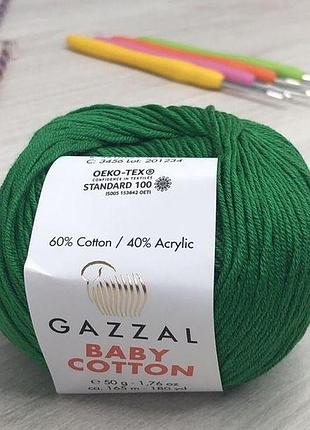 Пряжа gazzal – baby cotton колір 3456 зелений