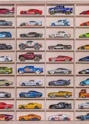 Полиця для машинок автомобілів hot wheels органайзер на 80 місць дерево / підвіски типу примочок відділення з