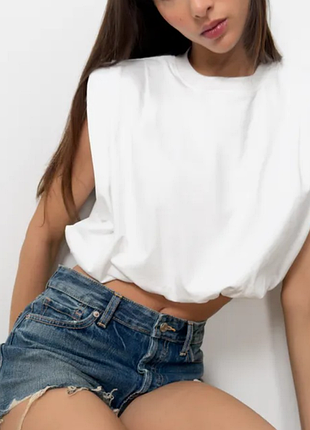Коттоновый топ с подплечниками zara