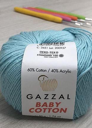Пряжа gazzal – baby cotton колір 3451 блакитний