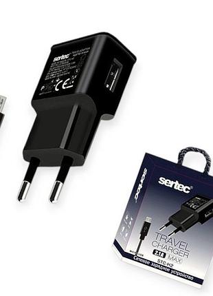 Зарядка от cети 220в на usb 2.1a , кабель - micro usb, черная sertec