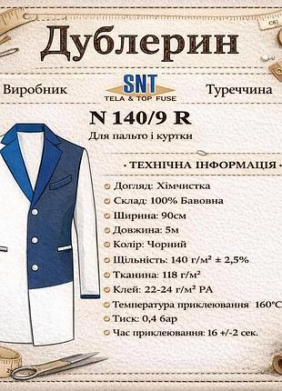 Дублерин хлопковый, плотный snt 140/9 е (5пог.м) - черный