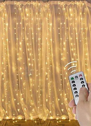 Гірлянда шторка led 3х2 м білий теплий з пультом ду