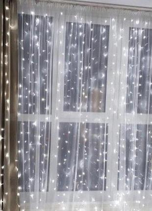 Гирлянда xmas usb + пульт водопад 3х2 м 160 led с пультом w-9 белая на медной проволоке с соединителем