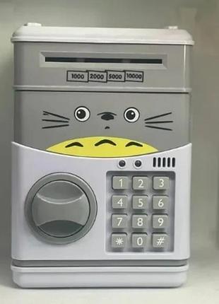 Копилка сейф детская интерактивная игрушка кот серый с кодовым замком cartoon cat