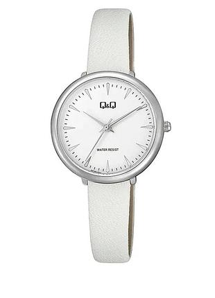 Жіночий годинник q&q qc35j301y білий ремінець водозахист 30 м сріблястий циферблат