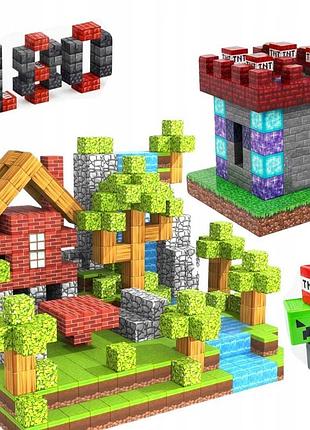 Магнітні блоки 3d великий набір xxl 180 штук + фігурки у коробці minecraft