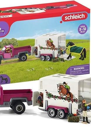 Schleich horse club пікап з причепом для коней 42346 набір з транспортом причепом конем 2 фігурками та аксесуарами іграшка для