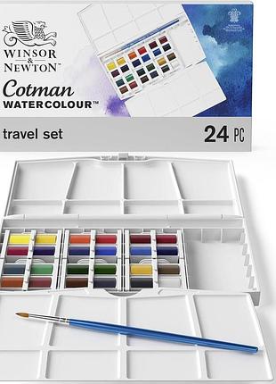 Winsor & newton 0390376 cotman набір акварельних фарб painting plus 24 яскраві водні фарби з якісних пігментів у 1/2 тюбиках з