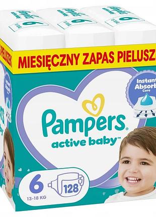 Підгузки pampers active baby 6 128 шт. 13-18 кг місячний запас