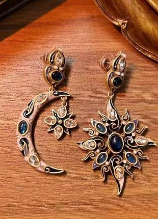Элегантные 🌙 серьги солнце и луна, эмаль 7