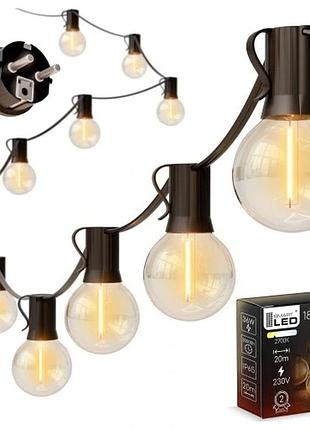 Гірлянда smartled 2000 см мережева садова світлова 20м 20x лампа led 1w ланцюг + подарунок 2x e12
