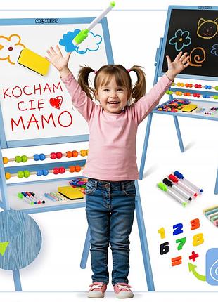Обертова навчальна дошка для дітей магнітна та крейдова + аксесуари