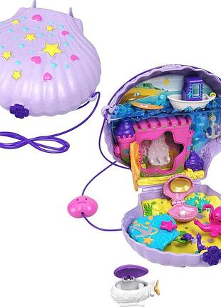 Polly pocket tiny power компактна сумочка у вигляді мушлі з ремінцем морські пригоди русалки аксесуари та наклейки від 4 років