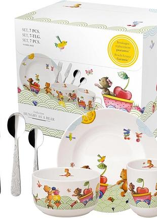 Villeroy & boch – hungry as a bear 7-од набір дитячого посуду зі столовими приборами порцеляна premium нержавіюча сталь 18/10