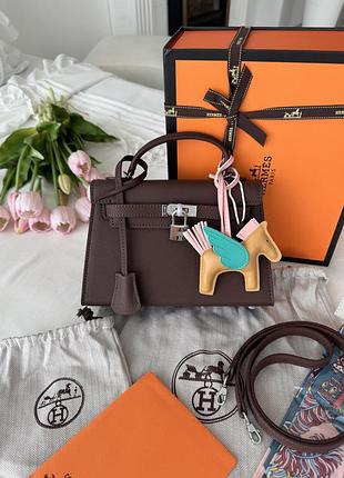 Hermes kelly chocolate silver 22x14x7