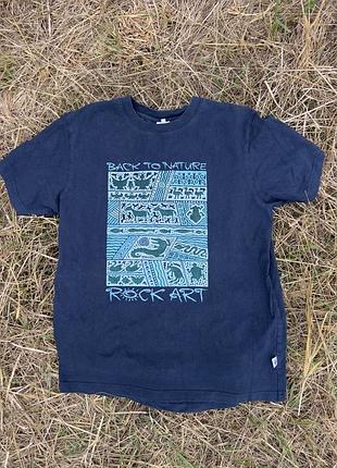 Футболка чоловіча rock art primitive look vintage graphic tee темно-синя бавовна