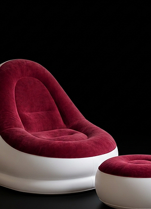 Надувное кресло с пуфом для ног и насосом inflatable sofa single size (комплект 2 в 1)