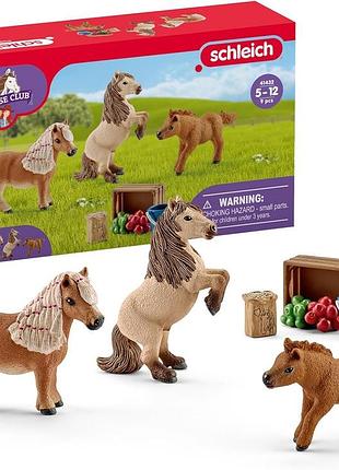 Schleich horse club родина mini shetty 41432 3 поні з кінськими аксесуарами подарунок для дівчаток і хлопчиків іграшка від 5 років