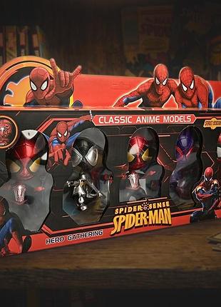 Набір із 5 колекційних фігурок spider-man на підставках: hero gathering (classic anime models)