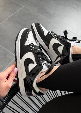 Nike dunk low black white patent 3
