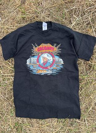 Футболка чоловіча fruit of the loom vintage 90s «calgary cowboy souvenir» heavy cotton чорна
