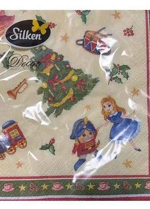 Салфетки с рисунком новый год 18шт бумажные лускунчик 33*33 3слой тм silken