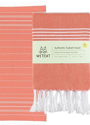 Wetcat турецький пляжний рушник понадвимірний 38x180 см 100% бавовна швидкосохнучий легкий темний корал