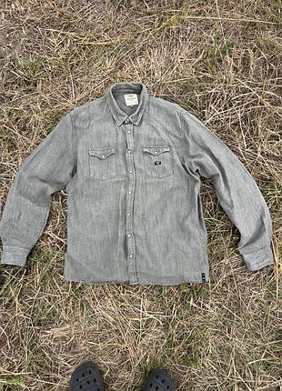 Чоловіча сорочка hallinger expedition linen blend western shirt оливково-сіра