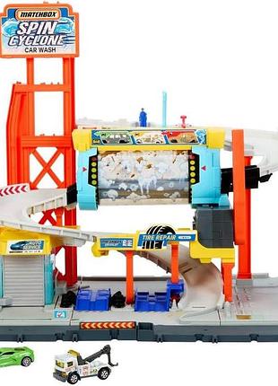 Matchbox мийка turbo cyklon набір для гри з машинкою corvette і евакуатором у масштабі 1:64 обертовий тунель мийка майстерня