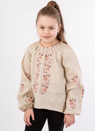 Вишиванка на дівчинку бежева 4