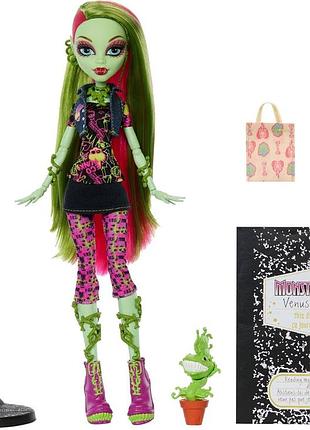 Monster high venus mcflytrap лялька колекційна підставка щоденник і тваринка чевліан іграшка для дітей 6+ фанатів і колекціонерів 2