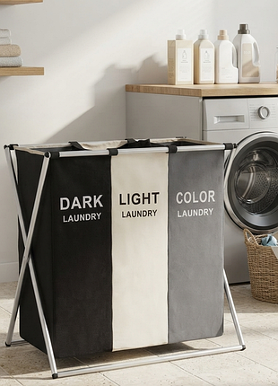 Складная тканевая корзина для белья laundry basket на 3 секции