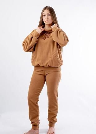 Женский стильный флисовый костюм бежевый, l