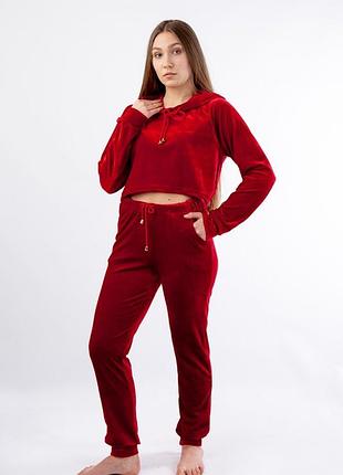 Женский велюровый костюм красный, l