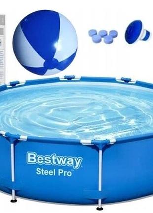 Басейн каркасний круглий bestway 305 шт. 395 cm 305x76 305 шт. 76 steel pro 56679 + аксесуари
