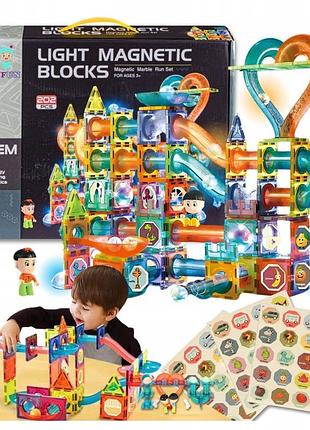 Конструктор magnetyczne duże 202el світловий трек для кульок kulodrom magnetic blocks