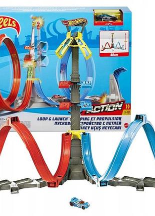 Автомобільна траса hot wheels grw39 набір подвійний петля мега вежа + машинка