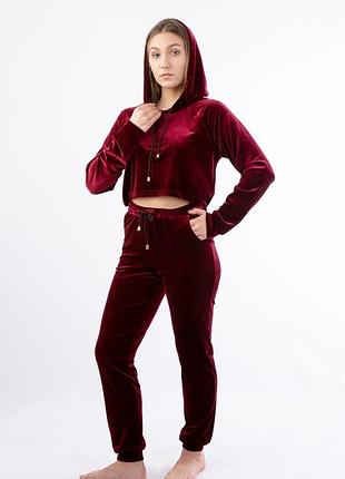 Женский велюровый костюм бордовый, s